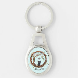 Niedliches Schwarzes Kätzchen beim Stern Schlüsselanhänger