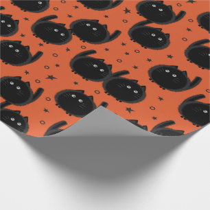 Niedliches Schwarzes Katzenfell Halloween Orange Geschenkpapier