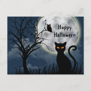 Niedliches Schwarzes Katzenmoon Grafisches Hallowe Postkarte