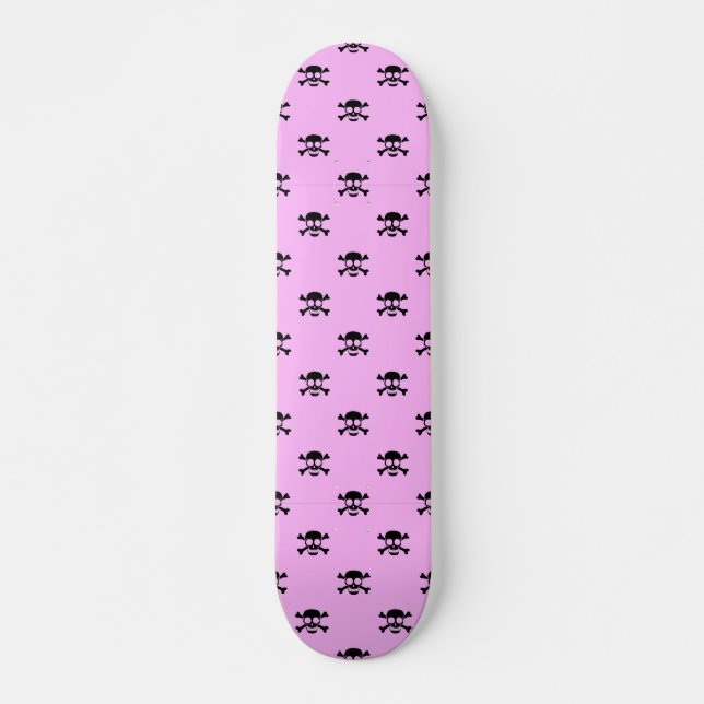 Niedliches schwarzes Schädelmuster auf rosa Hinter Skateboard (Vorne)