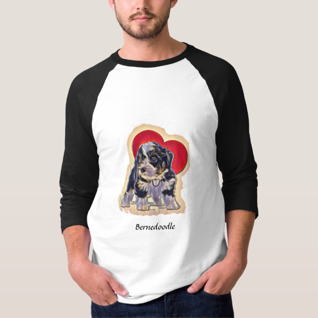 Niedliches Schwarzes Tan PopArt Bernedoodle Digita T-Shirt (Vorderseite)