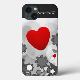 Niedliches schwarzes/weißes/graues Rot-Herz der iPhone 13 Hülle