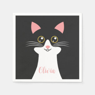 Niedliches Schwarzkatzenportrait Mitte des Jahrhun Serviette