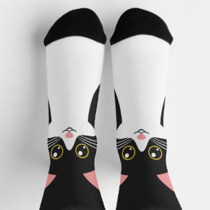 Niedliches Schwarzkatzenportrait Mitte des Jahrhun Socken