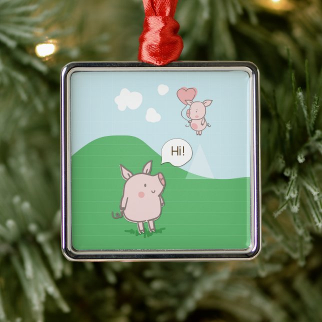 Niedliches Schwebschwein-Sprichwort Hi Ornament Aus Metall (Baum)