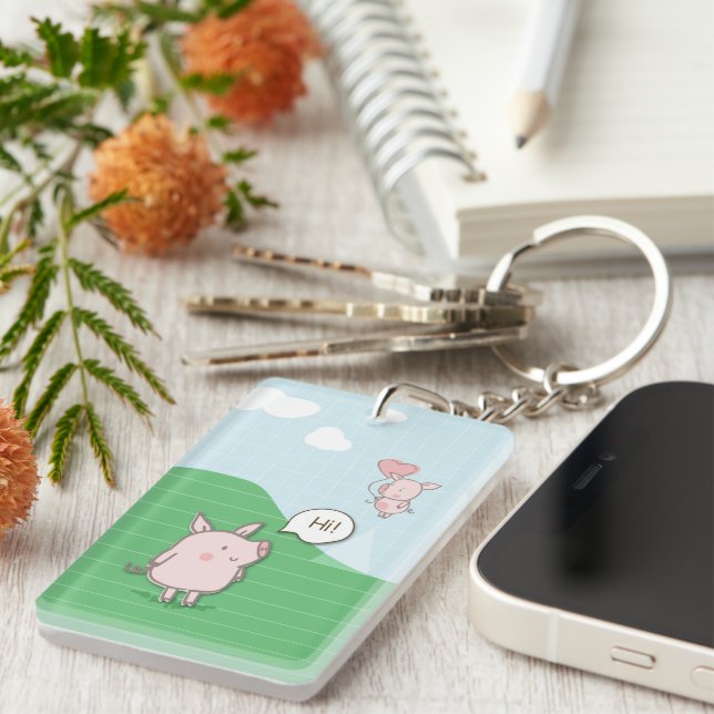 Niedliches Schwebschwein-Sprichwort Hi Schlüsselanhänger (Vorderseite rechts)