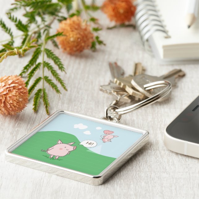 Niedliches Schwebschwein-Sprichwort Hi Schlüsselanhänger (Seite)