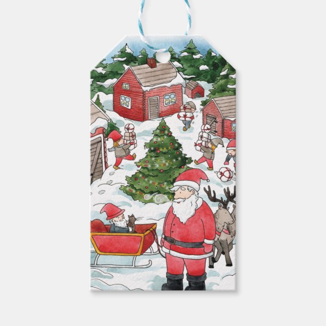 Niedliches Schwedisches Tomten Weihnachtsdorf Wass Geschenkanhänger (Vorderseite)