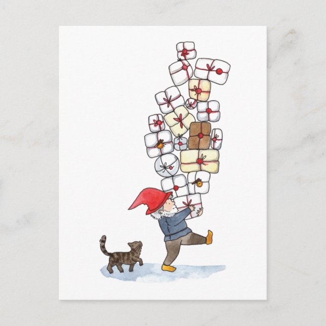 Niedliches schwedisches Tomten Weihnachtswasser Feiertagspostkarte (Vorderseite)