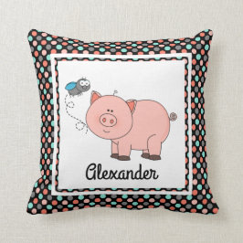 Niedliches Schwein auf schwarzen w-Farben, Kissen