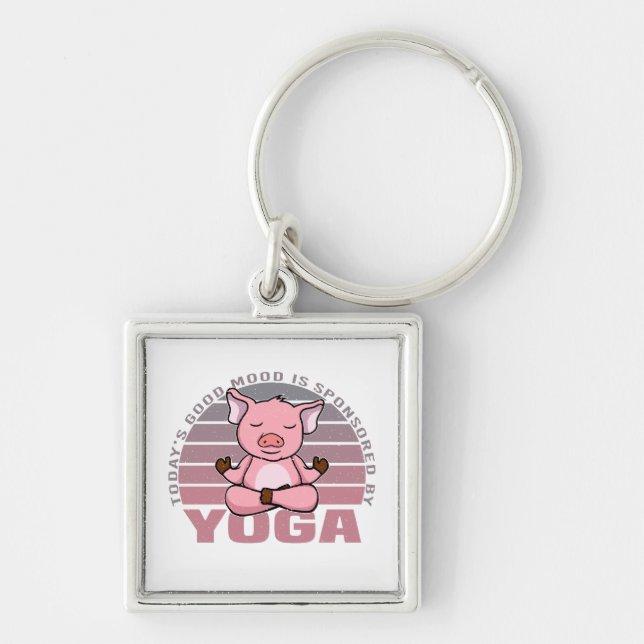 Niedliches Schwein beim Yoga. lustige Yoga-Posen Schlüsselanhänger (Vorne)