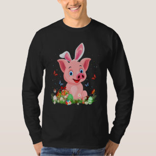 Niedliches Schwein Bunny Egg Jagen farbenfrohe Eie T-Shirt
