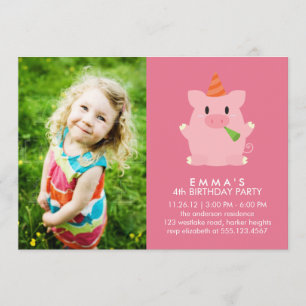 Niedliches Schwein Custom Foto Birthday Party Einladung