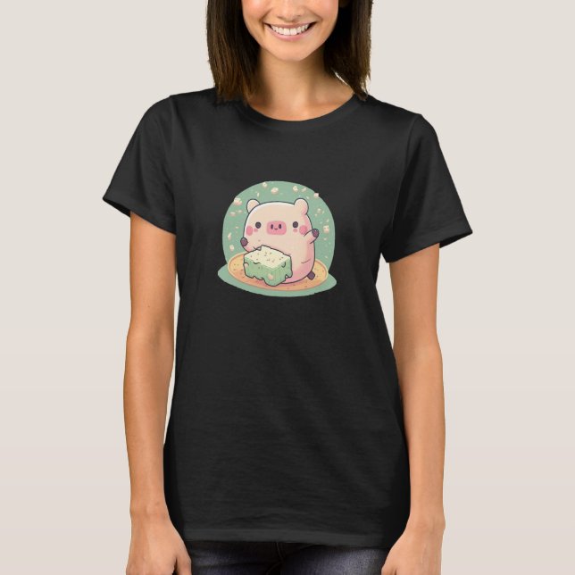 Niedliches Schwein genießt Tofu Adorable Animal Li T-Shirt (Vorderseite)