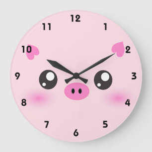 Niedliches Schwein-Gesicht - kawaii Minimalismus Große Wanduhr