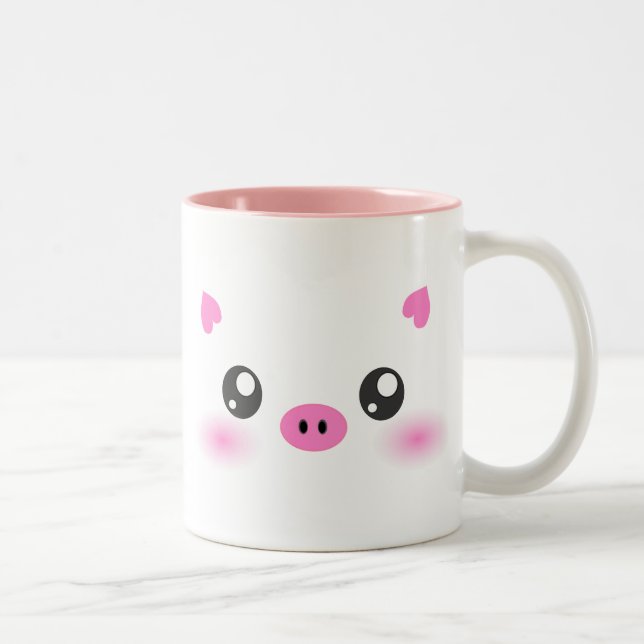 Niedliches Schwein-Gesicht - kawaii Minimalismus Zweifarbige Tasse (Rechts)