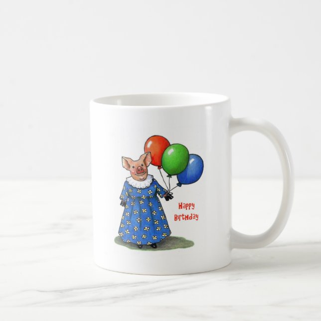 Niedliches Schwein im besten Kleid u. in den Tasse (Rechts)