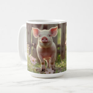 Niedliches Schwein im Blumengarten Kaffeetasse