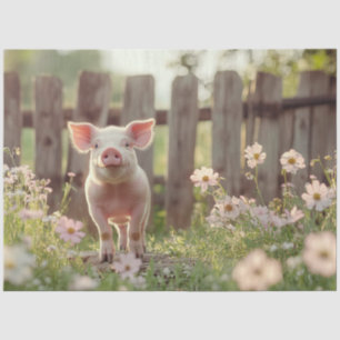 Niedliches Schwein im Blumengarten Seidenpapier
