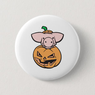 niedliches Schwein im Jack-o-Laternen-Kürbis Button