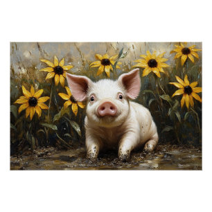 Niedliches Schwein im Schlamm Poster