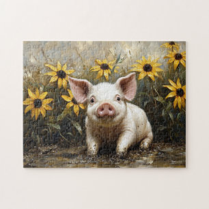 Niedliches Schwein im Schlamm Puzzle