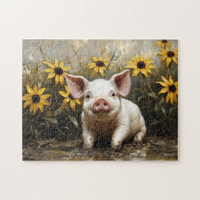 Niedliches Schwein im Schlamm Puzzle (Horizontal)