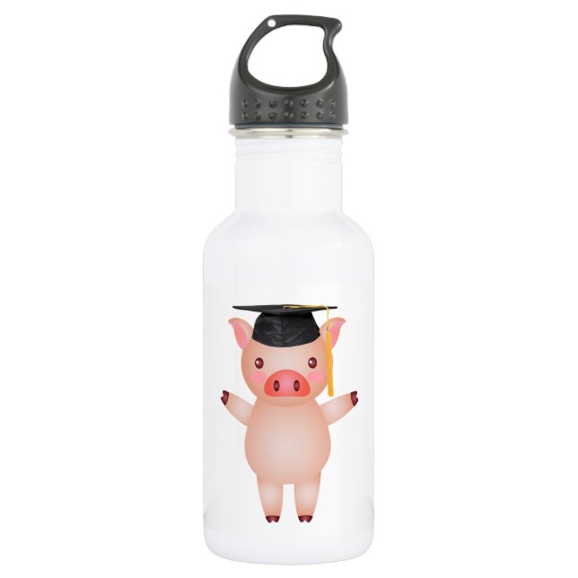 Niedliches Schwein in der Graduierungskappe Trinkflasche (Vorderseite)