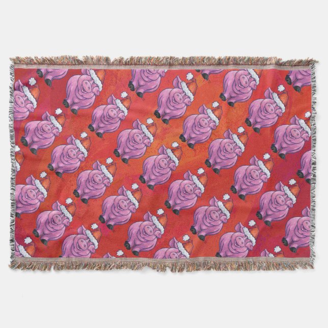 Niedliches Schwein in Weihnachtsmannmütze auf Rot Decke (Vorderseite)