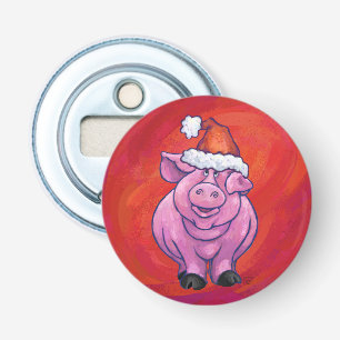 Niedliches Schwein in Weihnachtsmannmütze auf Rot Flaschenöffner