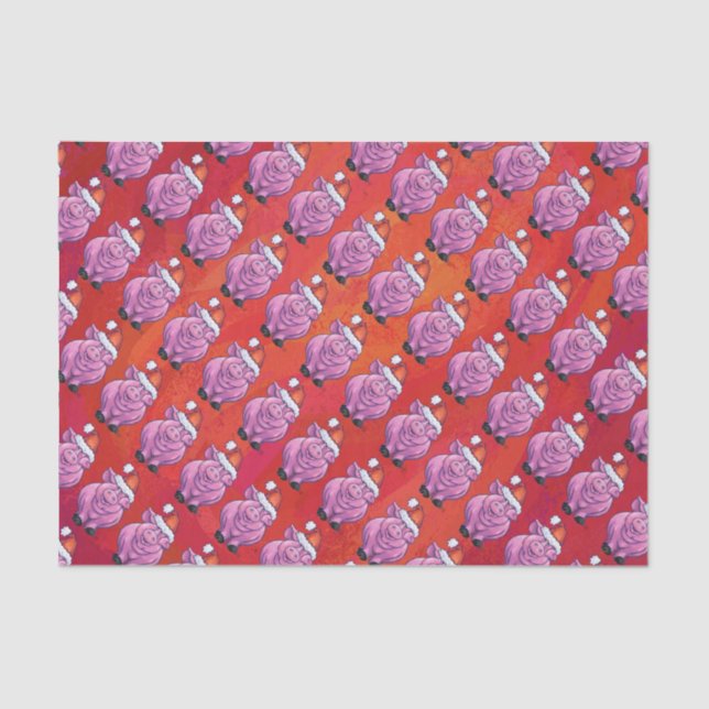 Niedliches Schwein in Weihnachtsmannmütze auf Rot Seidenpapier (Vorderseite)