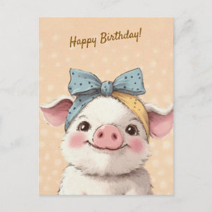 Niedliches Schwein mit Bandana – Kindergeburtstags Postkarte