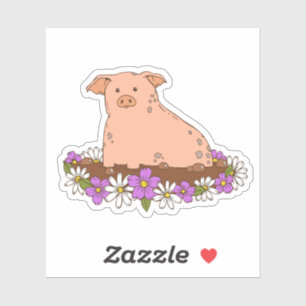 Niedliches Schwein mit Blume Aufkleber für Noteboo