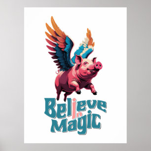 Niedliches Schwein mit farbigen Flügeln   Glaube a Poster