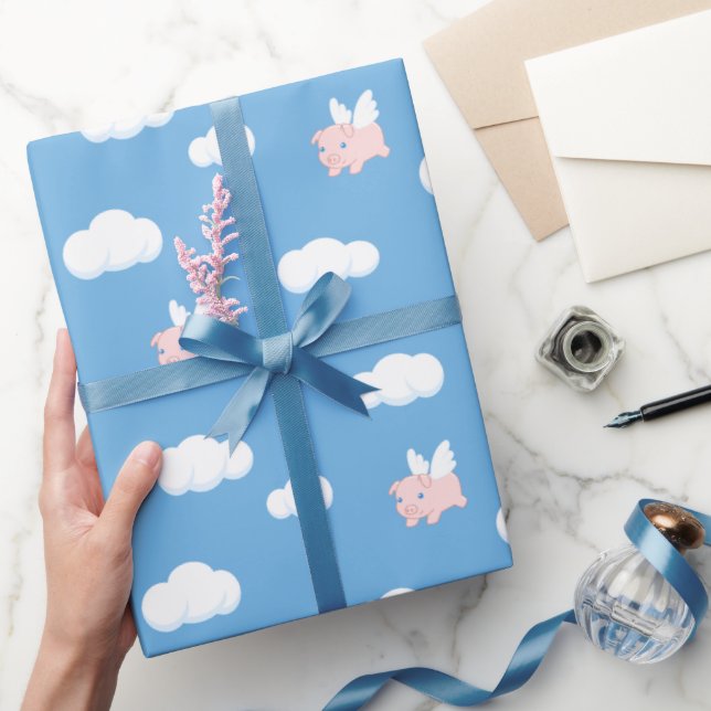 Niedliches Schwein mit Flügelmuster Geschenkpapier (Schenken)