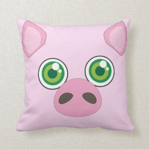 Niedliches Schwein mit grüne Augen rosa Kissen