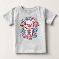 Niedliches Schwein mit Peace Sign & Themed Blume d