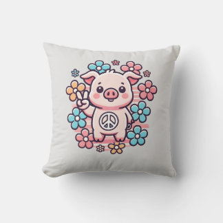 Niedliches Schwein mit Peace Sign & Themed Blume d Kissen