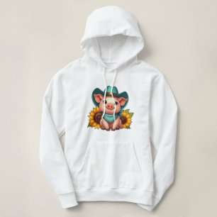 Niedliches Schwein mit türkisfarbenem Cowboyhut Hoodie