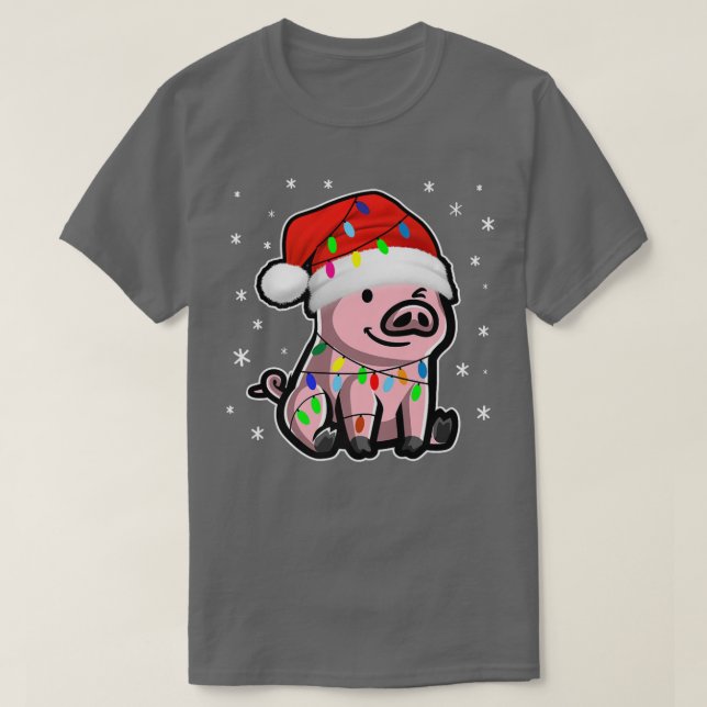 Niedliches Schwein mit Weihnachtsbeleuchtung für S T-Shirt (Design vorne)
