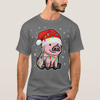 Niedliches Schwein mit Weihnachtsbeleuchtung für S T-Shirt