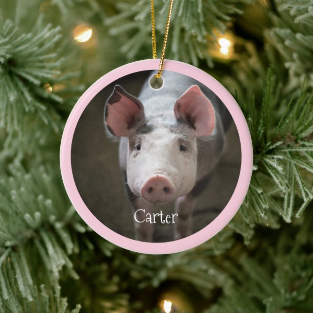 Niedliches Schwein Personalisiert Keramik Ornament (Baum)
