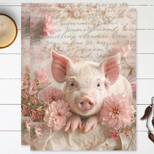Niedliches Schwein Rosa Blume Shabby Decoupage Seidenpapier