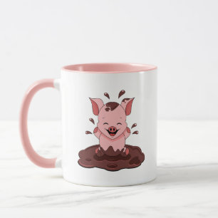 Niedliches Schwein spielt im Schlamm Tasse