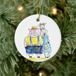 Niedliches Schwein und Kuh Keramik Ornament