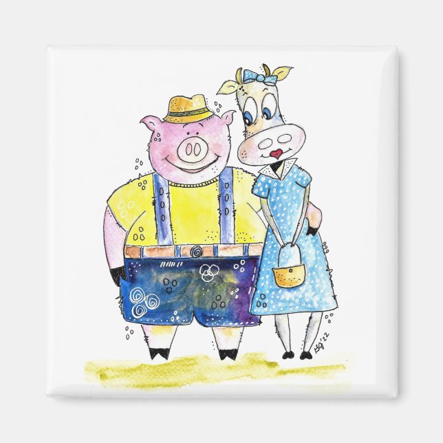 Niedliches Schwein und Kuh Magnet (Vorne)