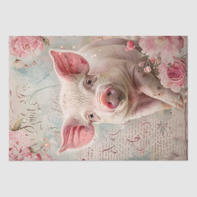 Niedliches Schweinebrot Rose Blumenbeete Decoupage Seidenpapier (Vorderseite)