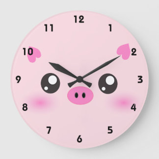 Niedliches Schweinefass - Kawaii-Minimalismus Große Wanduhr