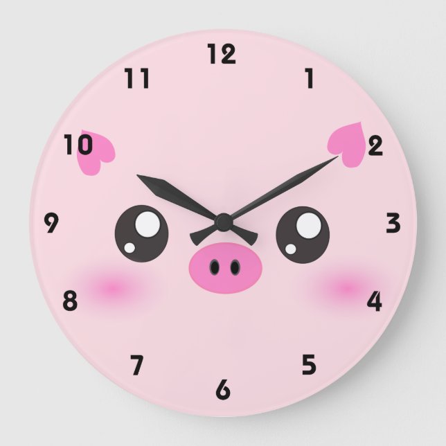 Niedliches Schweinefass - Kawaii-Minimalismus Große Wanduhr (Vorderseite)