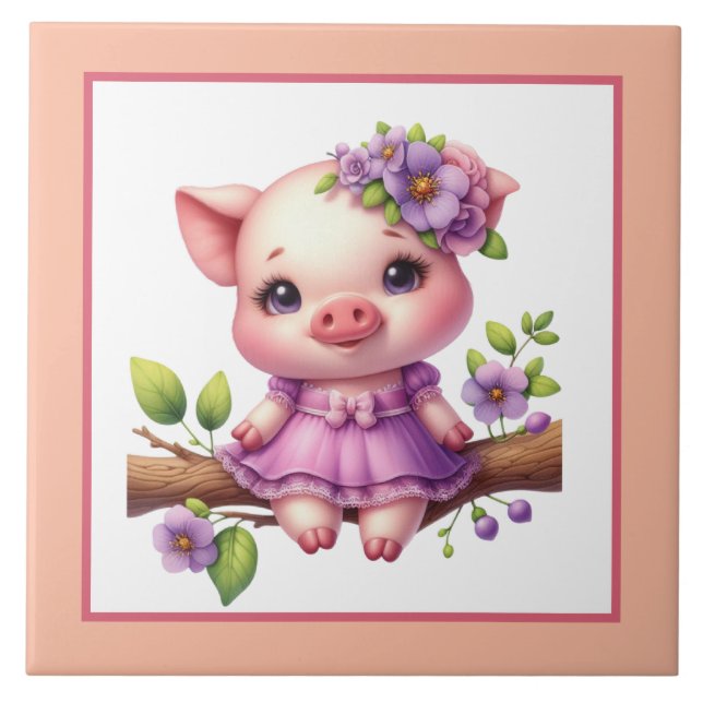 Niedliches Schweinefeld Land Fliese (Vorderseite)